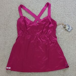 Converse One Star Fuchsia Satin Sleeveless Babydoll Blouse, Tank Top